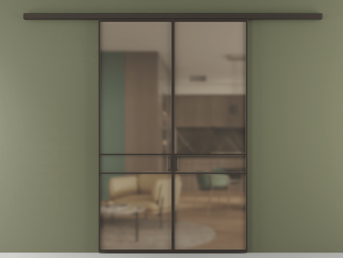 Перегородка Формато вдоль стены 2 створки АЛПР 040.02 Алюминий антрацит Сатинированное бронзовое стекло, триплекс Цена 284580 сом | Volhovec