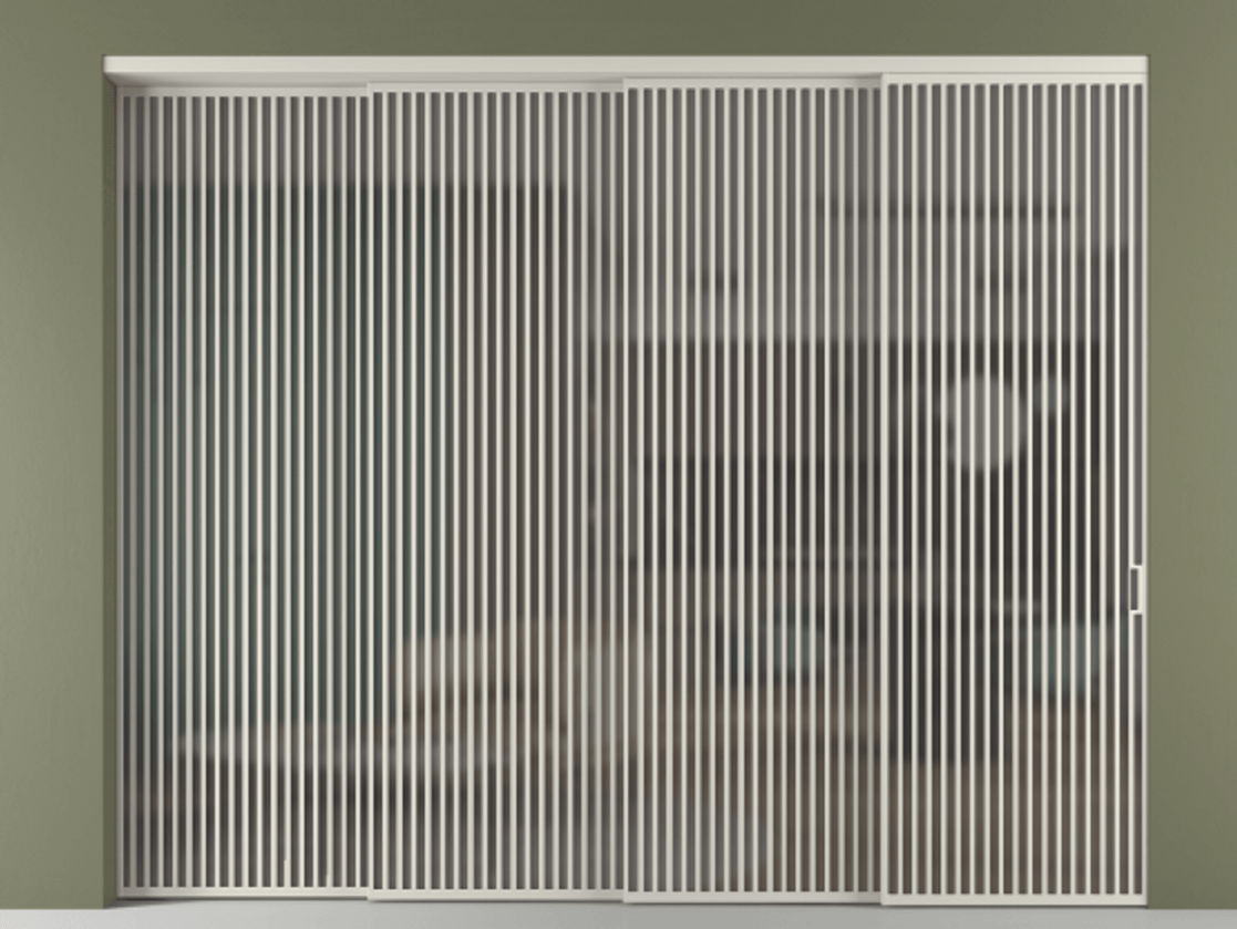 Перегородка Формато внутри проёма 4 створки с синхронным механизмом АЛПР 040.06 Алюминий тёплый серый Сатинированное серое стекло, триплекс Цена 40520 AZE | Volhovec