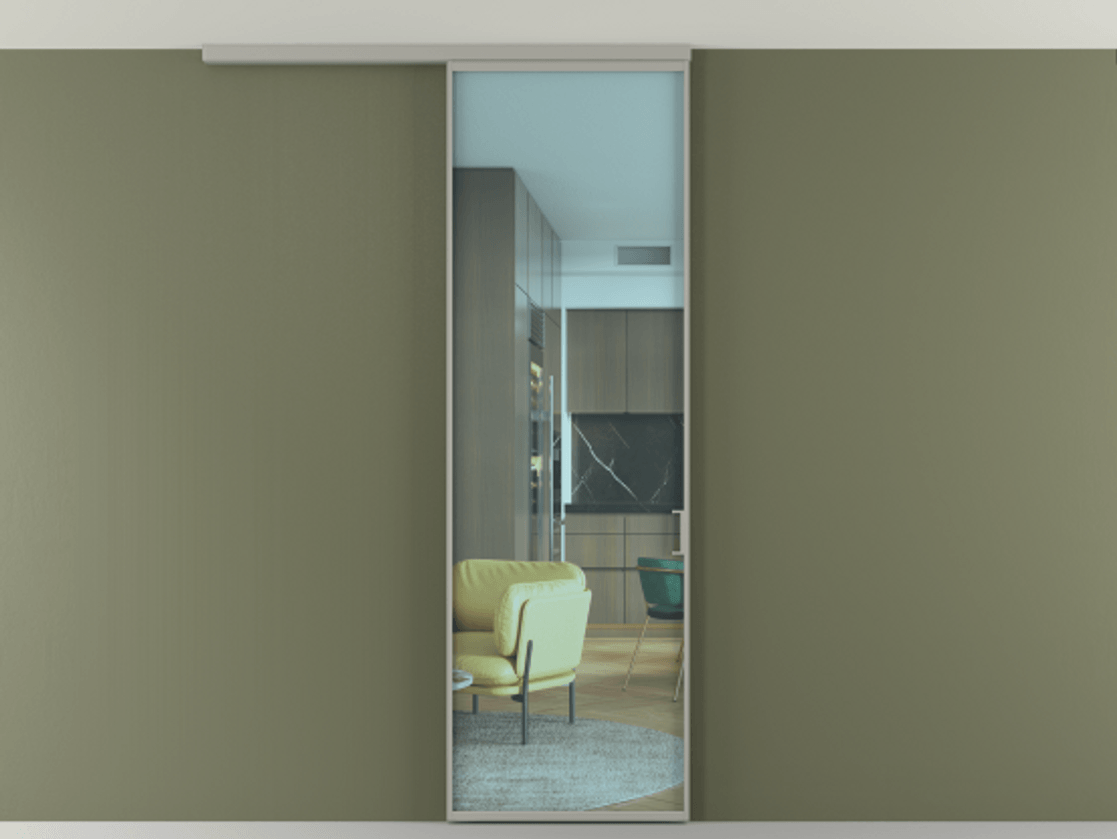 Перегородка Формато вдоль стены на потолок 1 створка АЛПР 040.01 Алюминий нейтральный серый Прозрачное голубое стекло, триплекс Цена 134540 сом | Volhovec