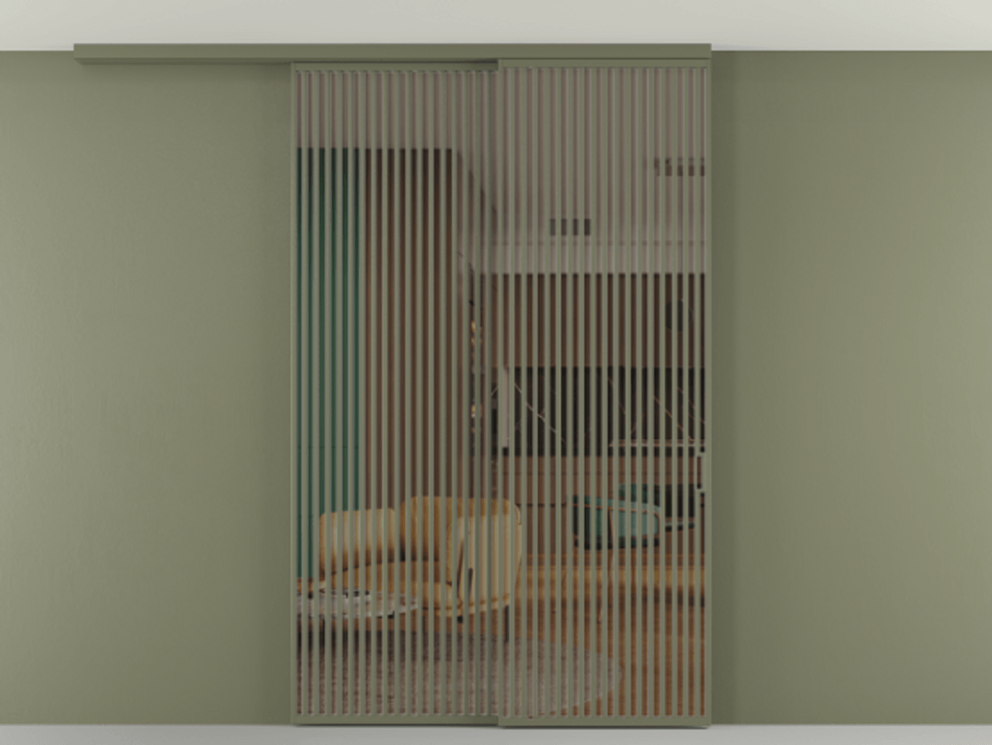 Перегородка Формато вдоль стены на потолок 2 створки с синхронным механизмом АЛПР 040.06 Алюминий оливковый тёмный Прозрачное бронзовое стекло, триплекс Цена 655860 сом | Volhovec