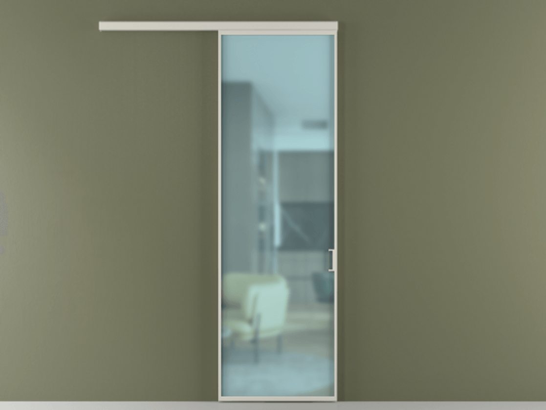 Перегородка Formato вдоль стены 1 створка АЛПР 040.01 Алюминий тёплый серый Сатинированное голубое стекло, триплекс Цена 168460 сом  | Volhovec