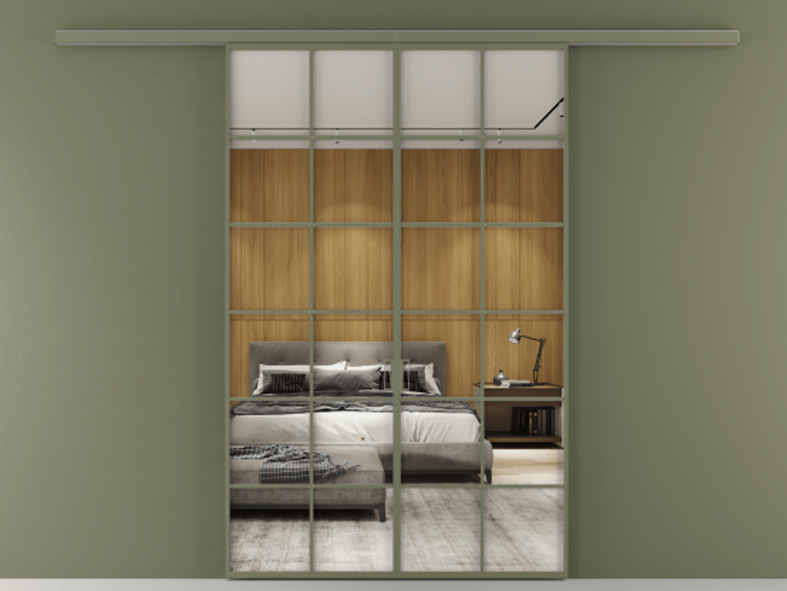 Перегородка Formato вдоль стены 2 створки АЛПР 040.05 Алюминий оливковый тёмный Двустороннее зеркало, триплекс , триплекс 6 мм Цена 361960 сом | Volhovec