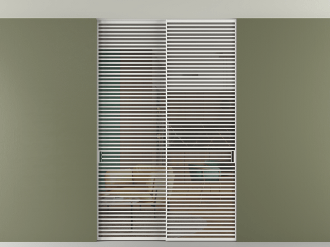 Перегородка Формато внутри проёма скрытое крепление в потолок 2 створки АЛПР 040.07 Алюминий белоснежный Прозрачное серое стекло, триплекс Цена 596840 сом | Volhovec