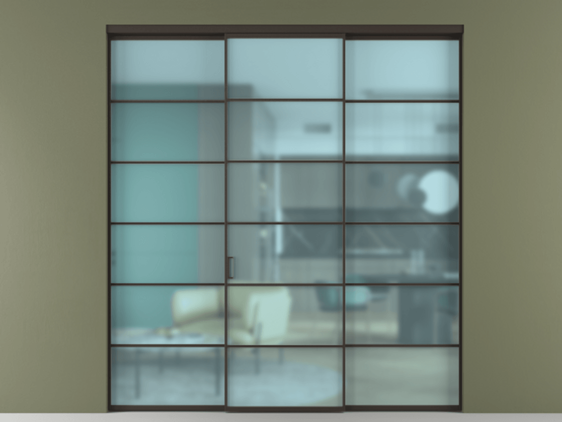 Перегородка Formato внутри проёма 3 створки АЛПР 040.04 Алюминий антрацит Сатинированное голубое стекло, триплекс Цена 371030 сом | Volhovec