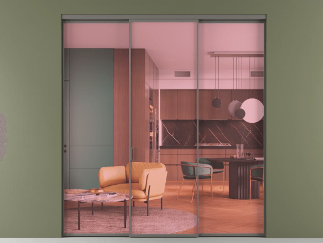 Перегородка Formato внутри проёма 3 створки АЛПР 040.01 Алюминий классический серый Прозрачное розовое стекло, триплекс Цена 327780 сом | Volhovec