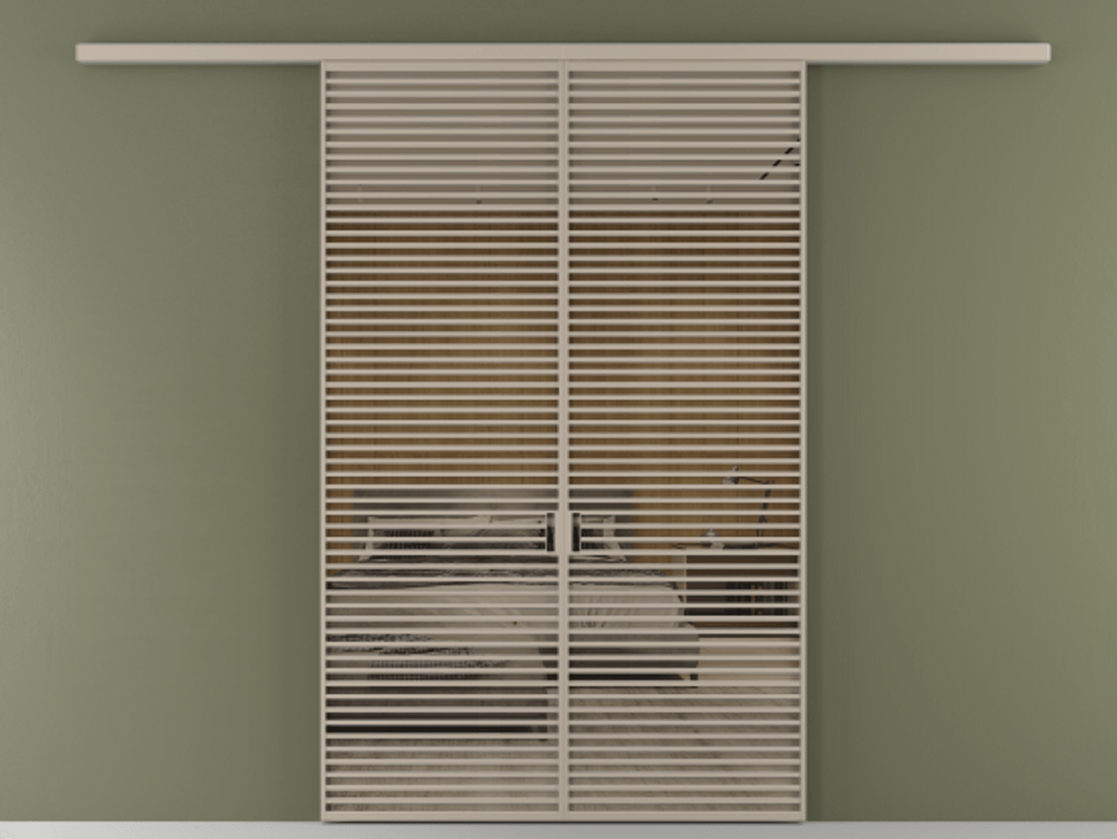 Перегородка Формато вдоль стены 2 створки АЛПР 040.07 Алюминий бисквитный Рефлективное бронзовое стекло "Стопсол", калёное Цена 445000 ₽ | Volhovec