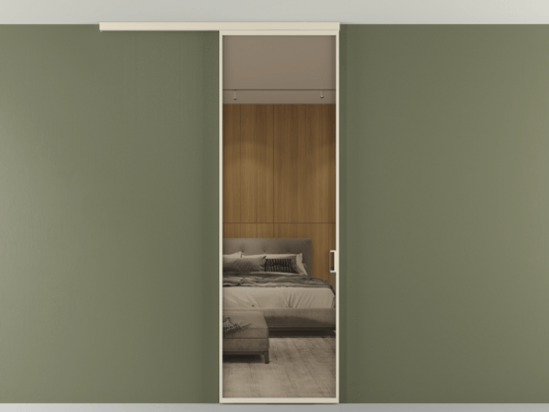 Перегородка Формато вдоль стены на потолок 1 створка АЛПР 040.01 Алюминий бежево-серый Рефлективное бронзовое стекло "Стопсол", калёное Цена 174090 сом | Volhovec