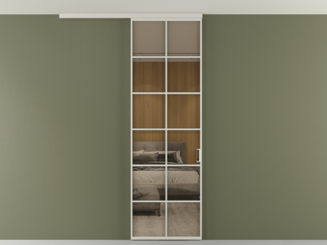 Перегородка Формато вдоль стены на потолок 1 створка АЛПР 040.05 Алюминий тёплый серый Рефлективное бронзовое стекло "Стопсол", калёное Цена 195240 сом | Volhovec