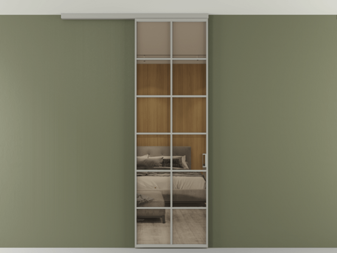 Перегородка Формато вдоль стены на потолок 1 створка АЛПР 040.05 Алюминий нейтральный серый Рефлективное бронзовое стекло "Стопсол", калёное Цена 195240 сом | Volhovec