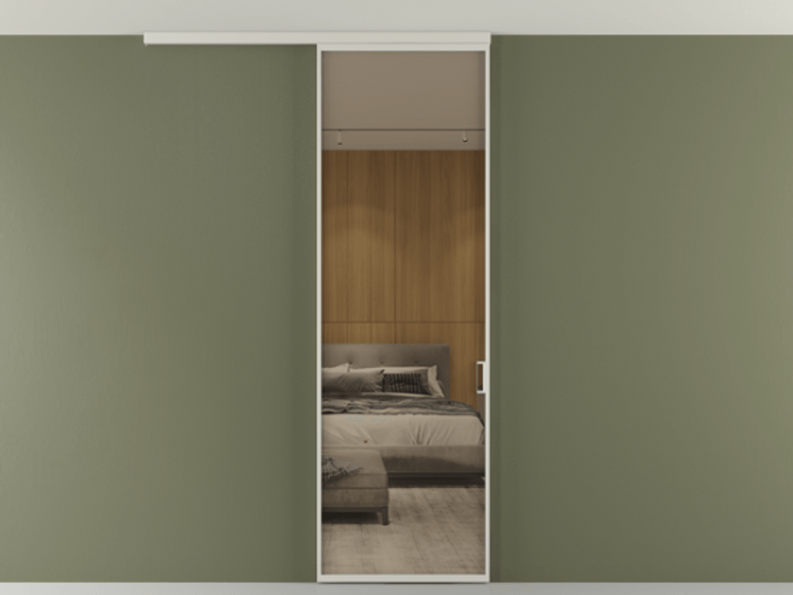 Перегородка Формато вдоль стены на потолок 1 створка АЛПР 040.01 Алюминий тёплый серый Рефлективное бронзовое стекло "Стопсол", калёное Цена 174090 сом | Volhovec