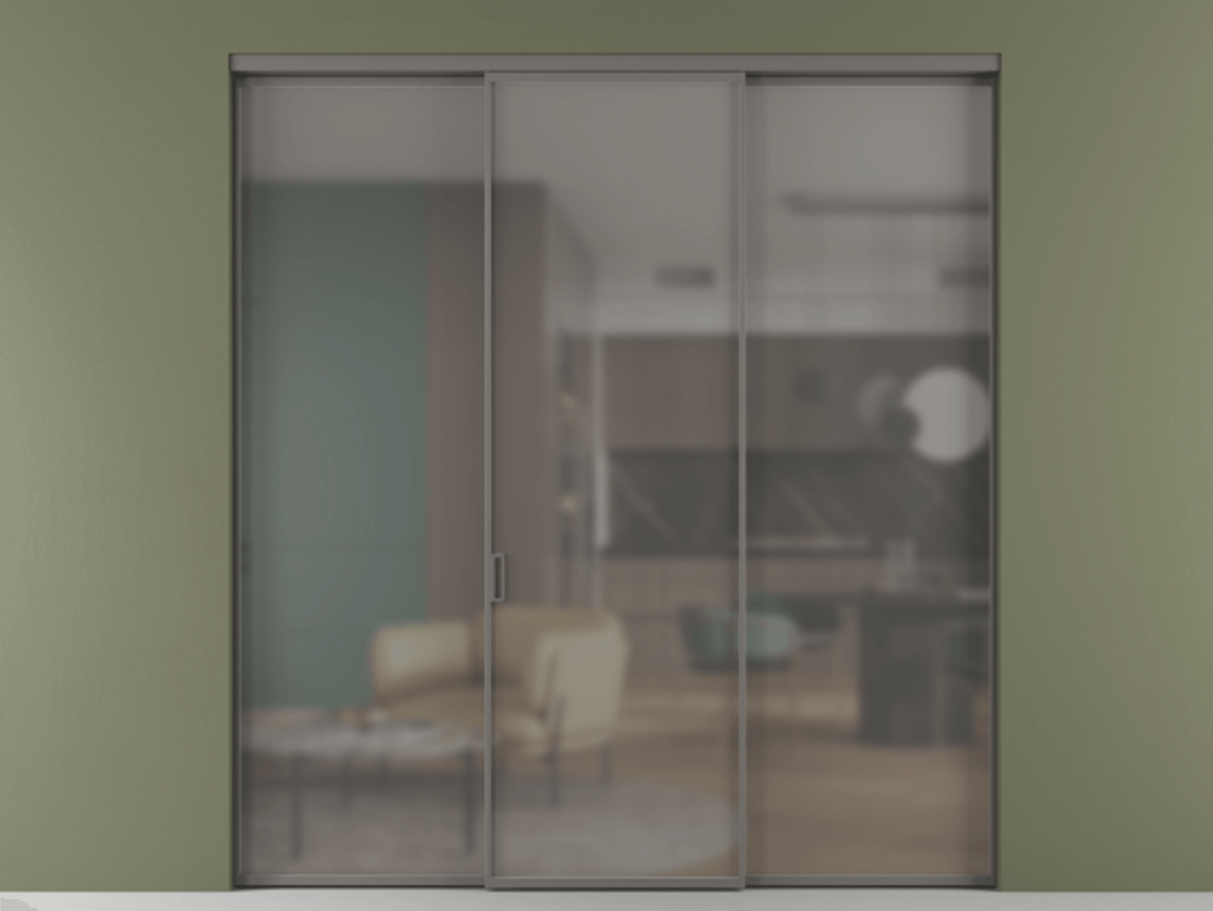 Перегородка Формато внутри проёма 3 створки АЛПР 040.01 Алюминий классический серый Сатинированное серое стекло, триплекс Цена 11730 AZE | Volhovec