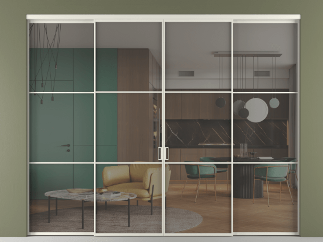 Перегородка Formato внутри проёма 4 створки АЛПР 040.03 Алюминий Белый Прозрачное серое стекло, триплекс. Скрытый короб БЕЛ Цена 471740 сом 1. Полотно 4 шт. (800/2100 мм)
2. Комплект установки раздвижной системы
3. Базовый комплект фурнитуры
4.Ручка RONDO. Фабрика дверей Волховец 8 (800) 551 43 19 Перегородка Formato внутри проёма 4 створки АЛПР 040.03 Алюминий Белый Прозрачное серое стекло, триплекс Цена 471740 сом | Volhovec