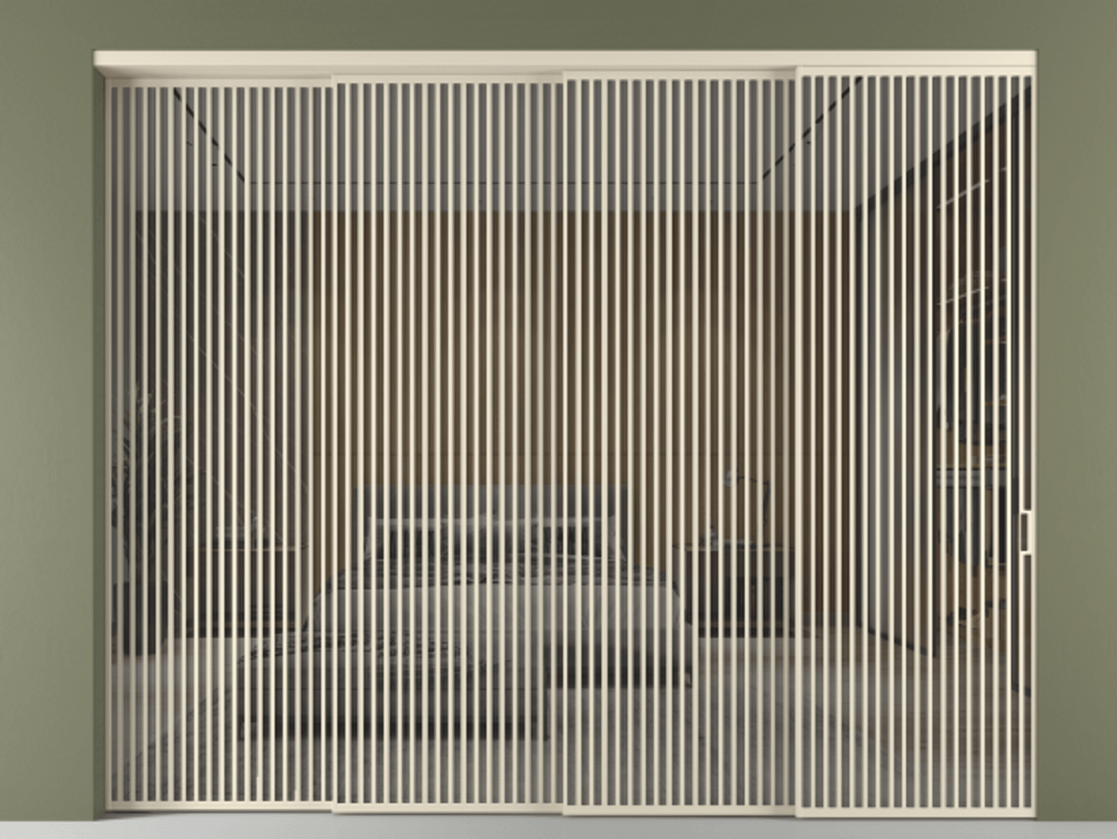 Перегородка Формато внутри проёма 4 створки с синхронным механизмом АЛПР 040.06 Алюминий бежево-серый Рефлективное серое стекло "Стопсол", калёное Цена 1169050 сом | Volhovec