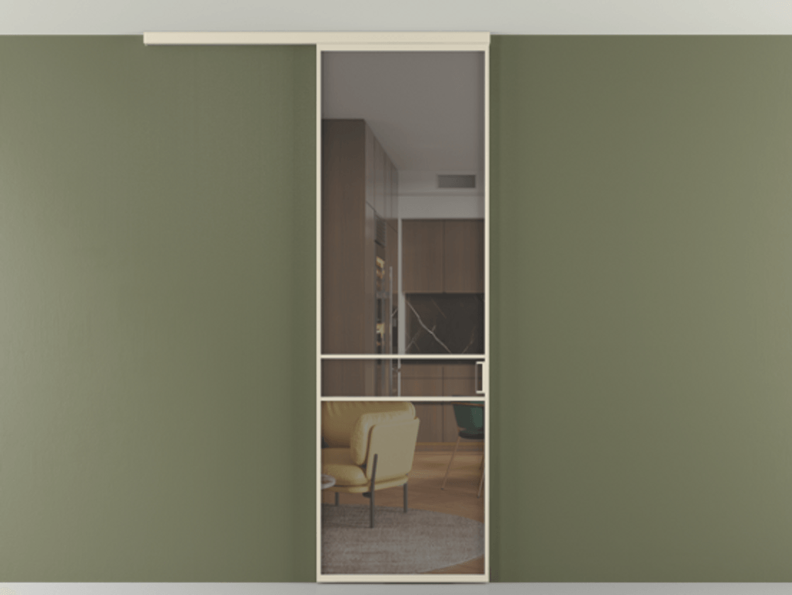 Перегородка Формато вдоль стены на потолок 1 створка АЛПР 040.02 Алюминий бежево-серый Прозрачное серое стекло, триплекс Цена 141030 сом | Volhovec