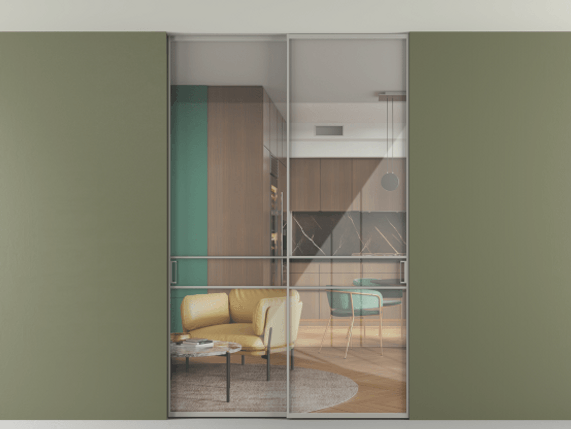 Перегородка Formato внутри проёма скрытое крепление в потолок 2 створки АЛПР 040.02 Алюминий нейтральный серый Рефлективное прозрачное стекло "Stopsol", калёное. Цена 444840 сом 1. Полотно 2 шт. (800/2100 мм)
2. Комплект установки раздвижной системы
3. Базовый комплект фурнитуры
4. Ручка RONDO. Фабрика дверей Волховец 8 (800) 551 43 19 Перегородка Formato внутри проёма скрытое крепление в потолок 2 створки АЛПР 040.02 Алюминий нейтральный серый Рефлективное прозрачное стекло "Stopsol", калёное Цена 444840 сом | Volhovec