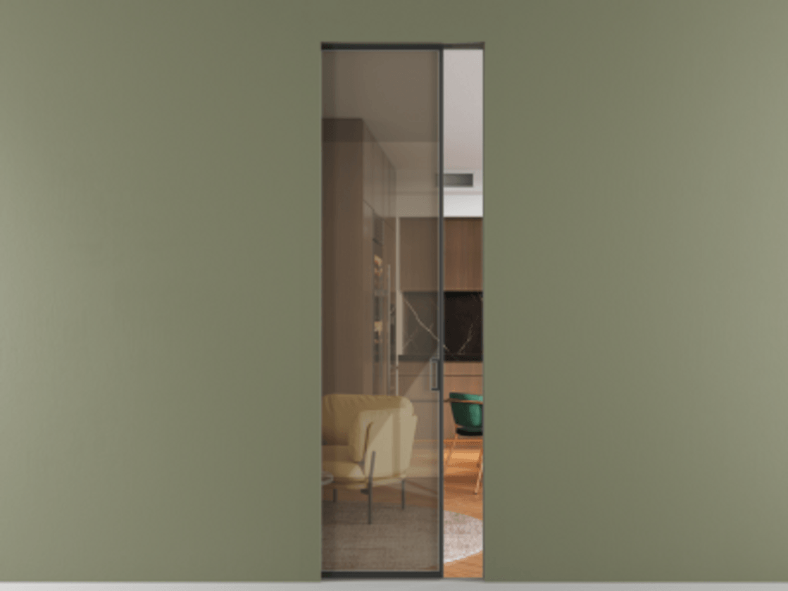 Перегородка Formato скрытый пенал 1 створка АЛПР 040.01 Алюминий Черный Рефлективное бронзовое стекло "Stopsol", калёное Цена 246940 сом | Volhovec