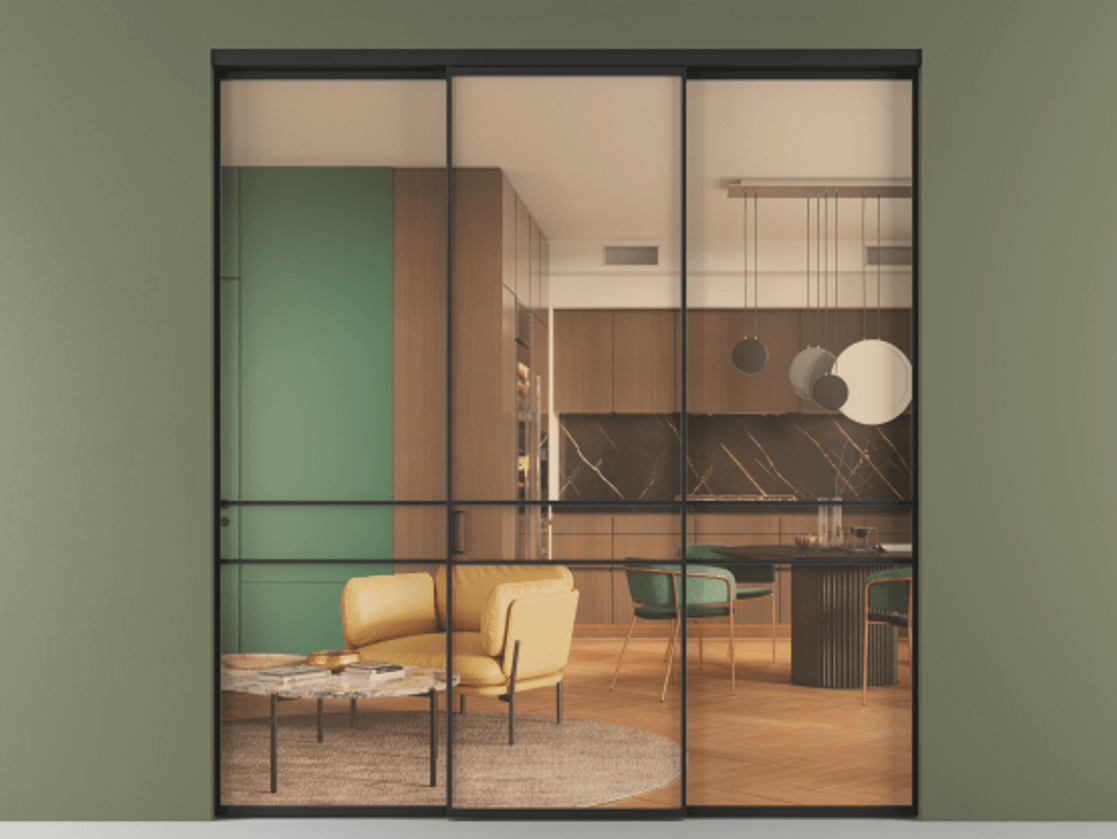 Перегородка Формато внутри проёма 3 створки АЛПР 040.02 Алюминий Черный Прозрачное оранжевое стекло, триплекс Цена 331930 сом | Volhovec