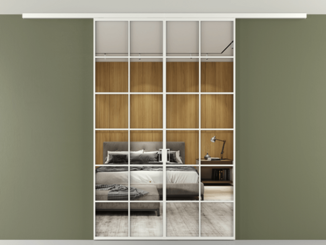 Перегородка Формато вдоль стены на потолок 2 створки АЛПР 040.05 Алюминий светло-серый Двустороннее зеркало, триплекс , триплекс 6 мм Цена 356840 сом | Volhovec