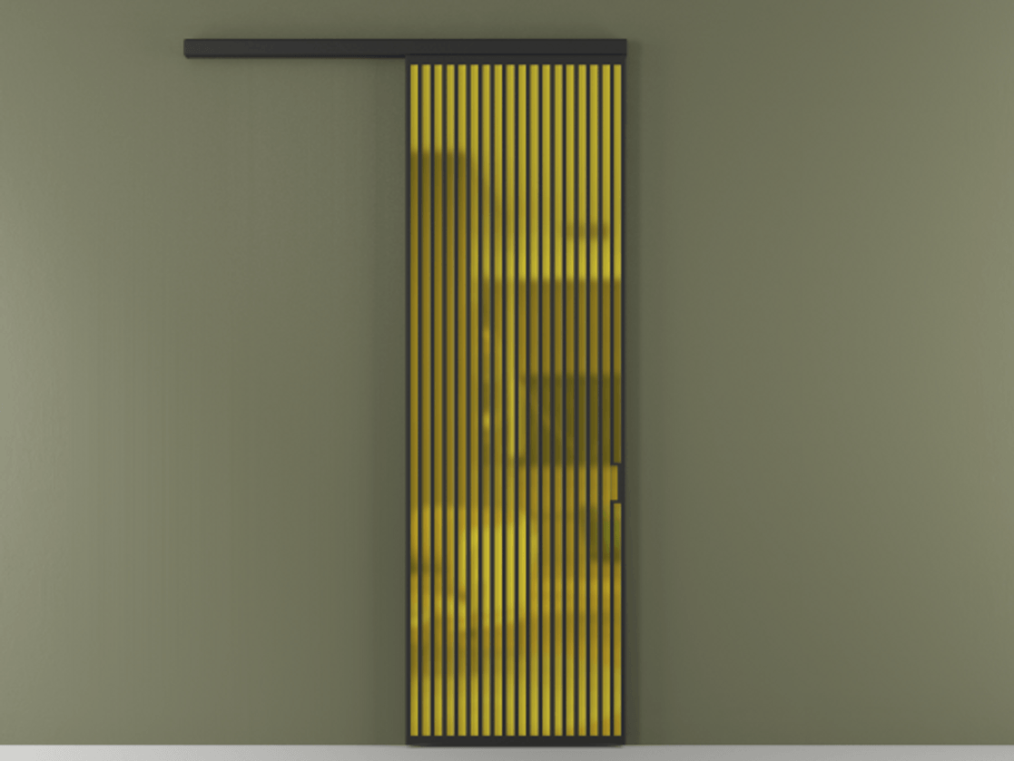 Перегородка Formato вдоль стены 1 створка АЛПР 040.06 Алюминий Черный Сатинированное жёлтое стекло, триплекс Цена 176540 ₽  | Volhovec