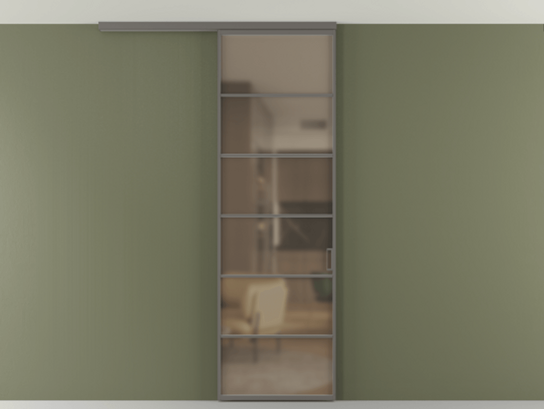 Перегородка Формато вдоль стены на потолок 1 створка АЛПР 040.04 Алюминий классический серый Сатинированное бронзовое стекло, триплекс Цена 157030 сом | Volhovec