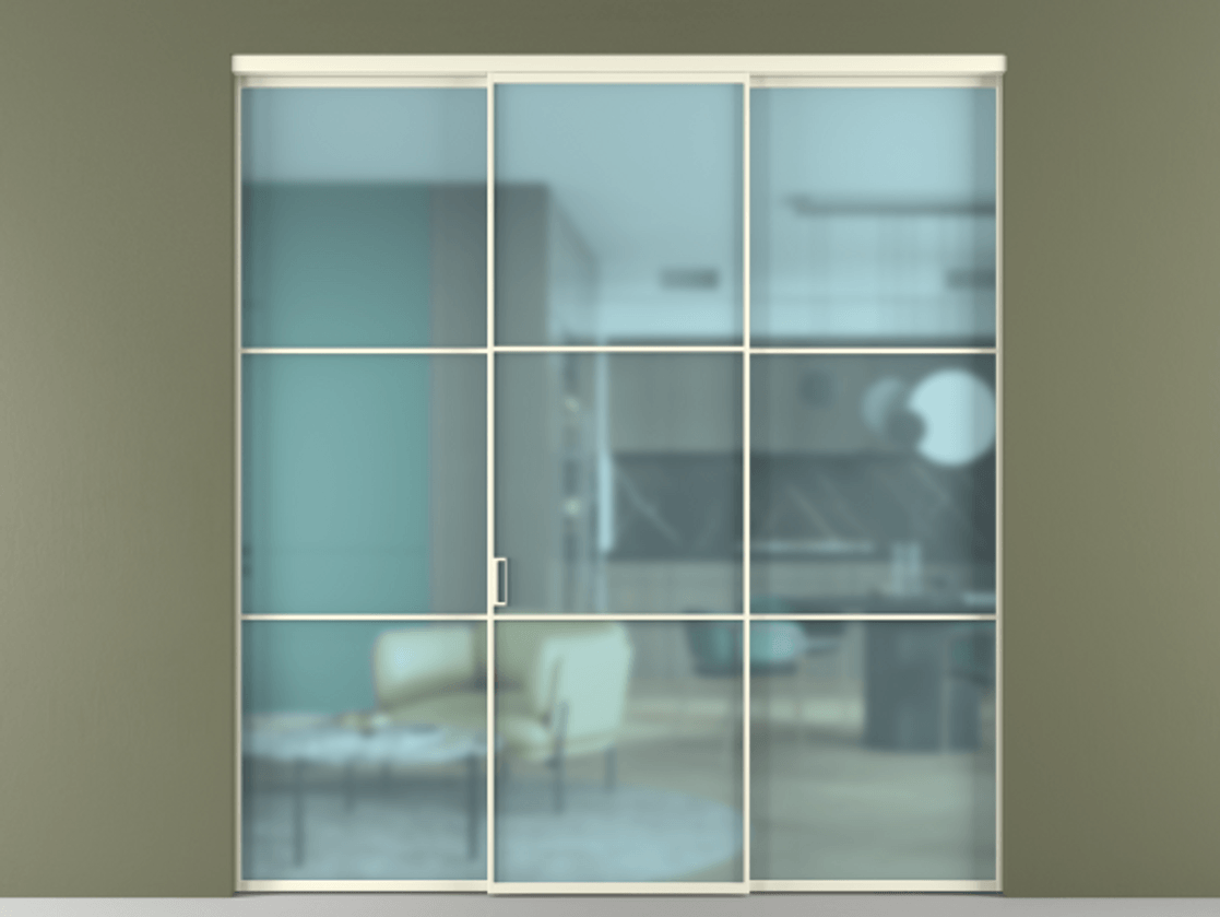 Перегородка Формато внутри проёма 3 створки АЛПР 040.03 Алюминий молочно-белый Сатинированное голубое стекло, триплекс Цена 345470 сом | Volhovec