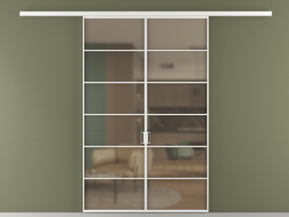 Перегородка Формато вдоль стены 2 створки АЛПР 040.04 Алюминий белоснежный Сатинированное бронзовое стекло, триплекс Цена 301610 сом | Volhovec