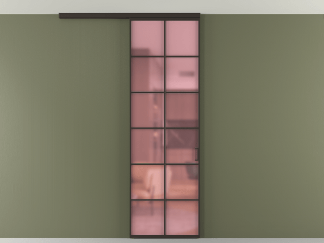 Перегородка Формато вдоль стены на потолок 1 створка АЛПР 040.05 Алюминий антрацит Сатинированное розовое стекло, триплекс Цена 150390 сом | Volhovec