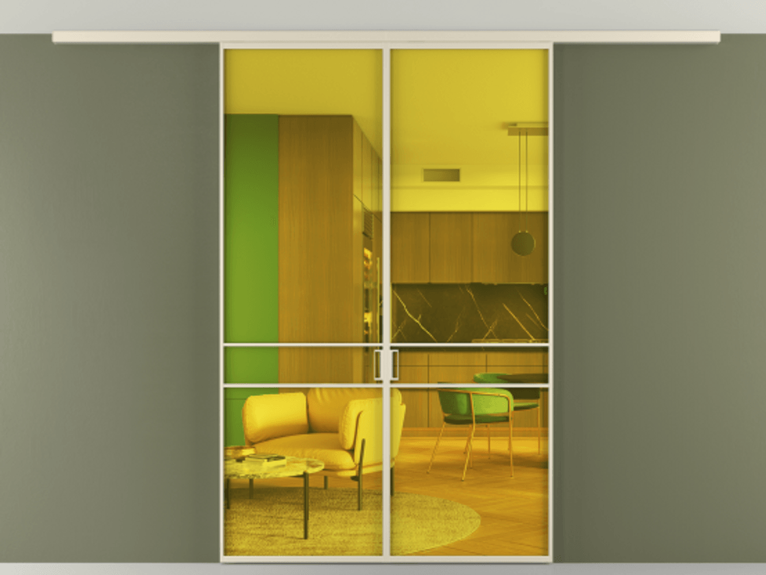 Перегородка Формато вдоль стены на потолок 2 створки АЛПР 040.02 Алюминий бежево-серый Прозрачное жёлтое стекло, триплекс Цена 271710 сом | Volhovec