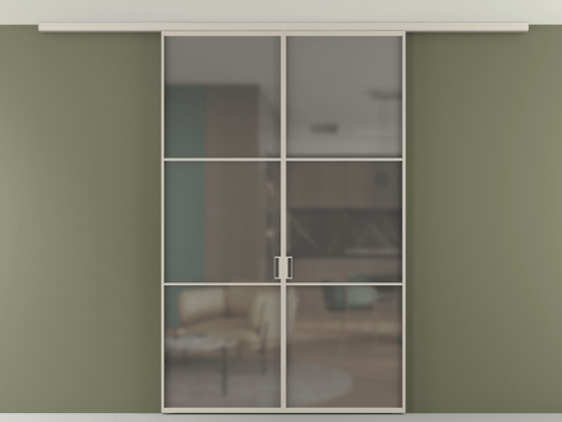 Перегородка Формато вдоль стены на потолок 2 створки АЛПР 040.03 Алюминий светло-бежевый Сатинированное серое стекло, триплекс Цена 331850 сом | Volhovec