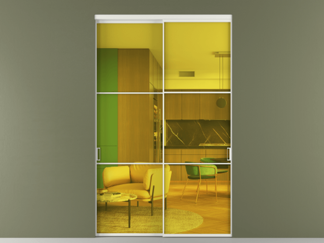 Перегородка Formato внутри проёма 2 створки АЛПР 040.03 Алюминий светло-серый Прозрачное жёлтое стекло, триплекс Цена 673110 сом  | Volhovec