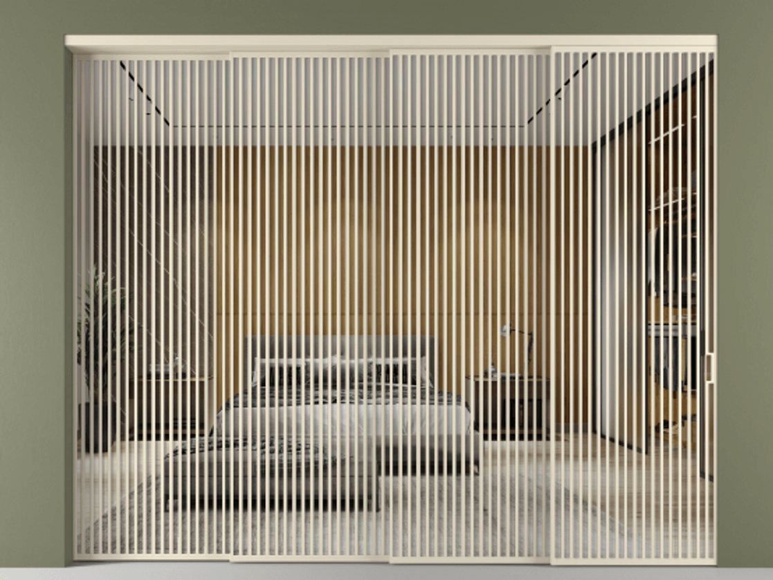 Перегородка Формато внутри проёма 4 створки с синхронным механизмом АЛПР 040.06 Алюминий бежево-серый Двустороннее зеркало, триплекс , триплекс 6 мм Цена 1131780 сом | Volhovec