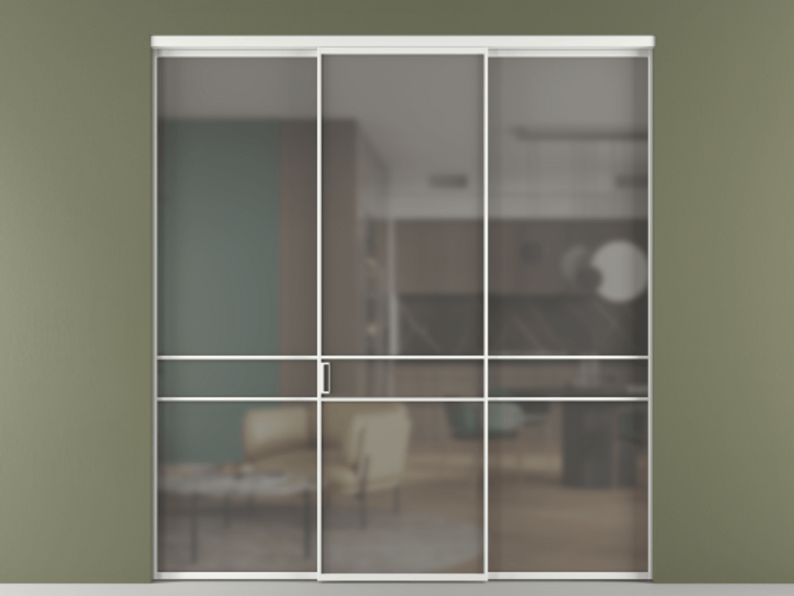 Перегородка Формато внутри проёма 3 створки АЛПР 040.02 Алюминий белоснежный Сатинированное серое стекло, триплекс Цена 345470 сом | Volhovec