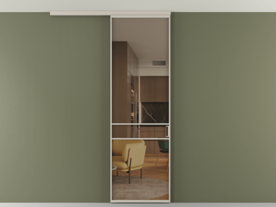 Перегородка Formato вдоль стены на потолок 1 створка АЛПР 040.02 Алюминий светло-бежевый Прозрачное бронзовое стекло, триплекс Цена 141030 сом | Volhovec