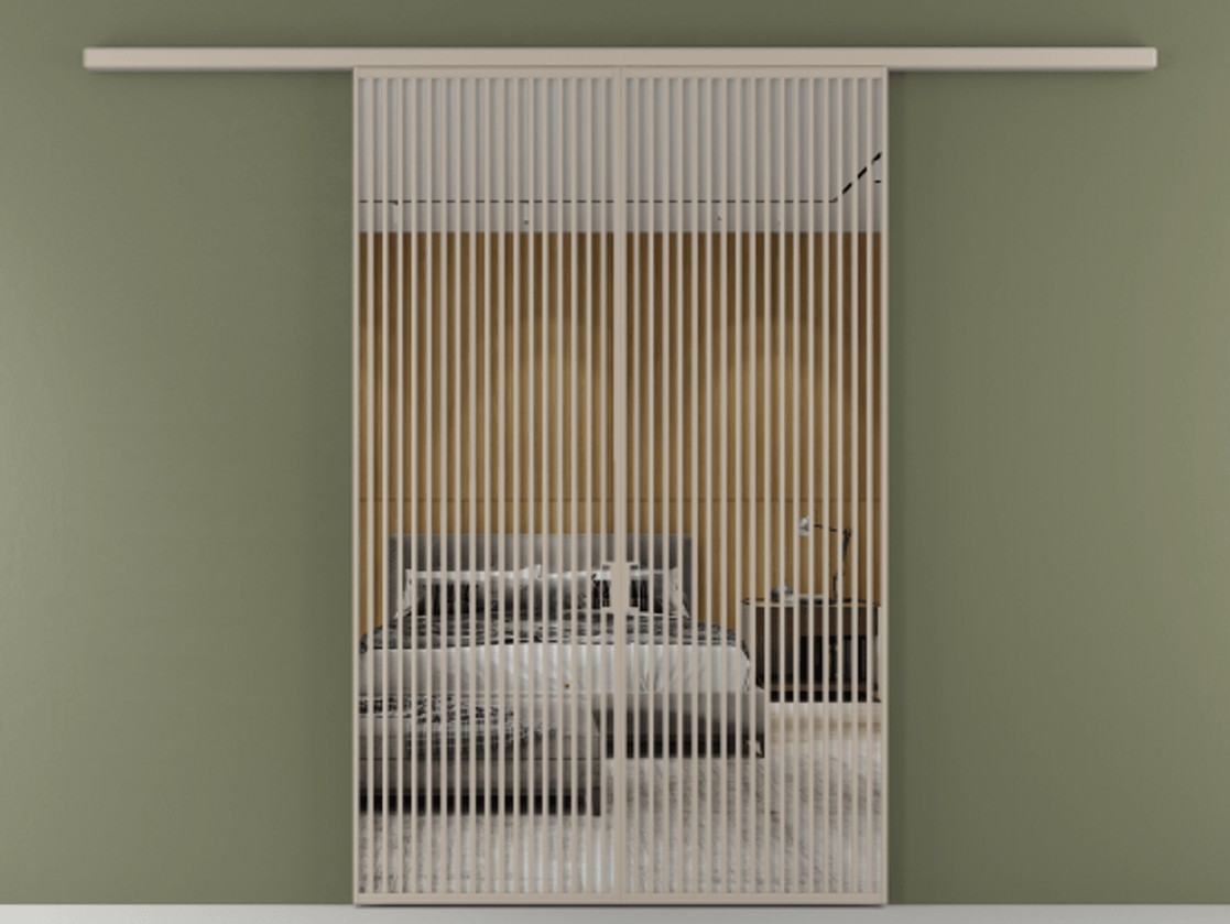 Перегородка Формато вдоль стены 2 створки АЛПР 040.06 Алюминий бисквитный Двустороннее зеркало, триплекс , триплекс 6 мм Цена 498610 сом | Volhovec