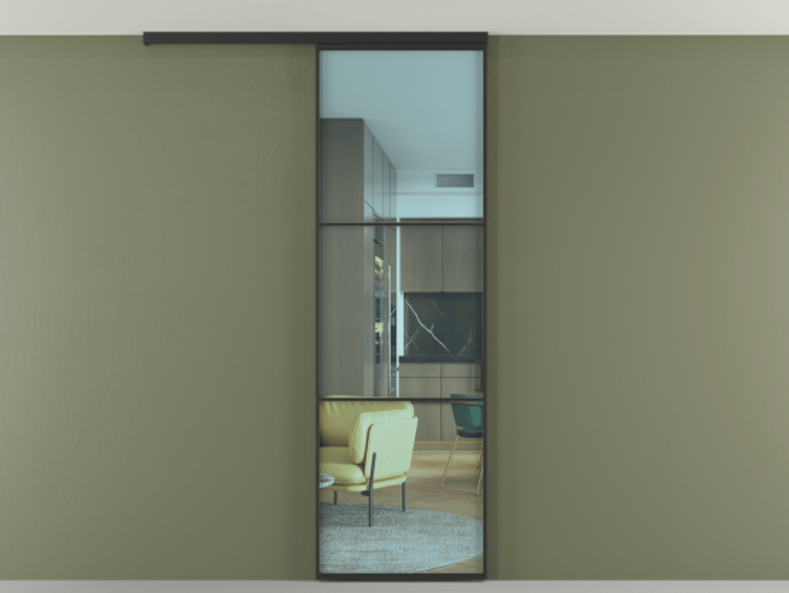 Перегородка Formato вдоль стены на потолок 1 створка АЛПР 040.03 Алюминий Черный Прозрачное голубое стекло, триплекс Цена 141410 сом | Volhovec