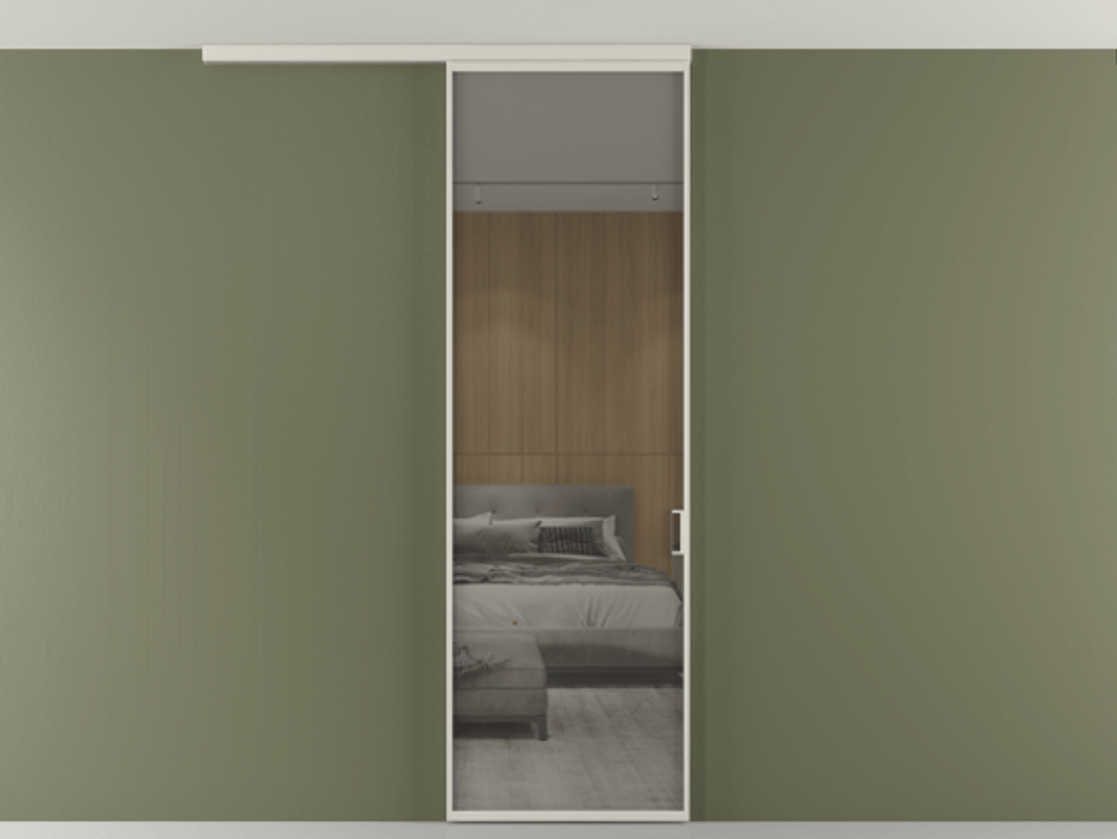 Перегородка Формато вдоль стены на потолок 1 створка АЛПР 040.01 Алюминий облачно-серый Рефлективное серое стекло "Стопсол", калёное Цена 174090 сом | Volhovec