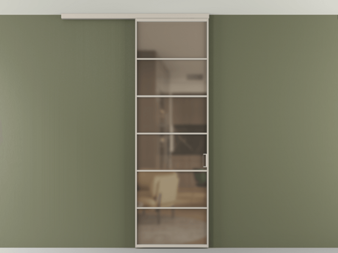 Перегородка Формато вдоль стены на потолок 1 створка АЛПР 040.04 Алюминий светло-бежевый Сатинированное бронзовое стекло, триплекс Цена 157030 сом | Volhovec