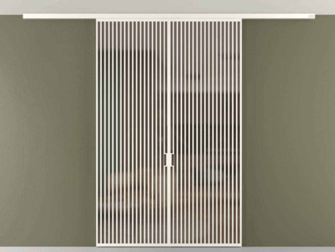 Перегородка Формато вдоль стены на потолок 2 створки АЛПР 040.06 Алюминий пудровый белый Сатинированное бронзовое стекло, триплекс Цена 645770 сом | Volhovec