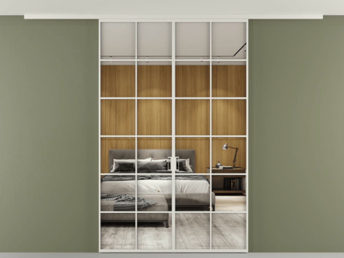 Перегородка Формато вдоль стены на потолок 2 створки АЛПР 040.05 Алюминий Белый Двустороннее зеркало, триплекс , триплекс 6 мм Цена 342420 сом | Volhovec