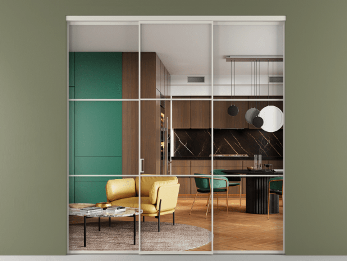 Перегородка Formato внутри проёма 3 створки АЛПР 040.03 Алюминий тёплый серый Прозрачное стекло "Crystal Vision", калёное Цена 462430 сом | Volhovec