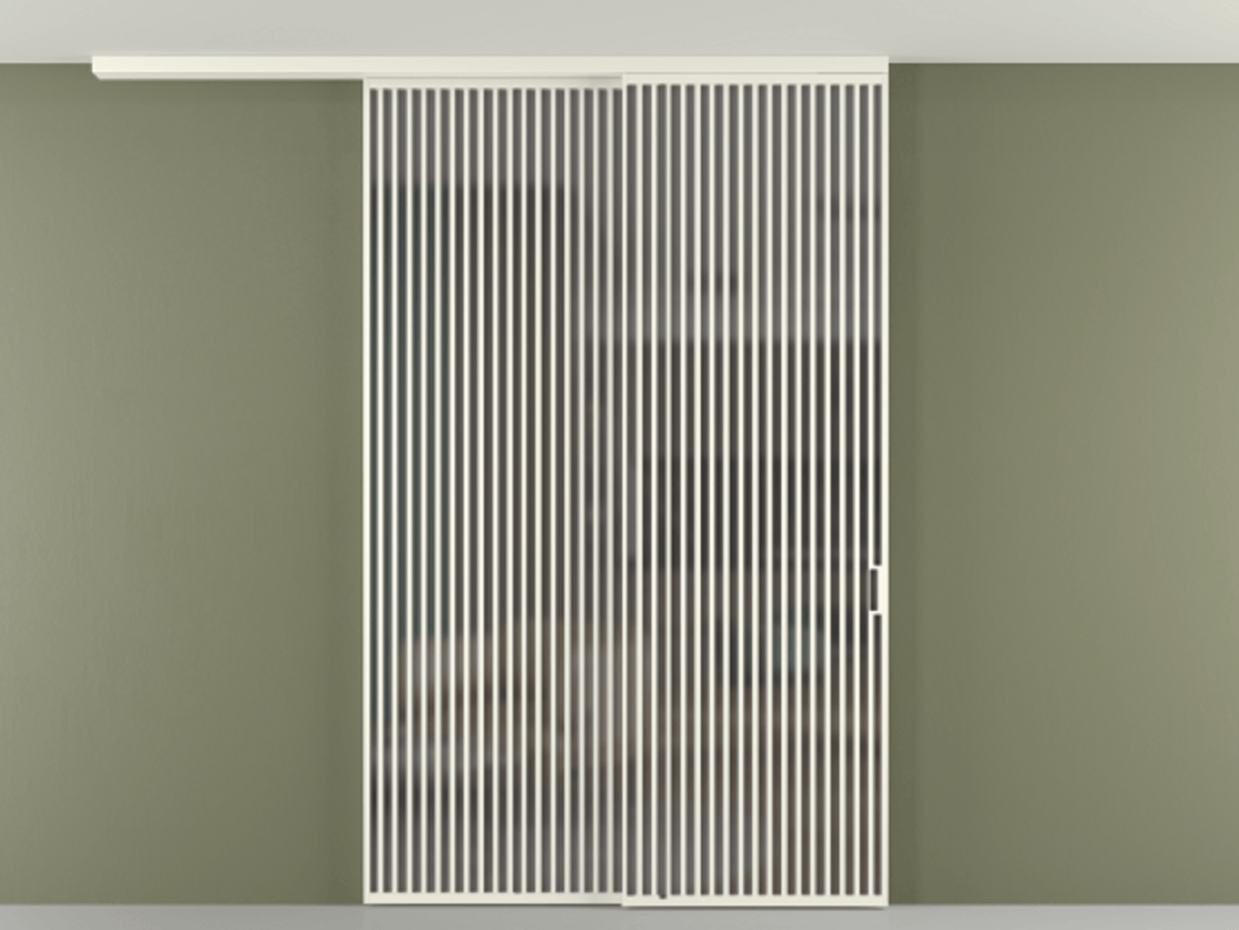 Перегородка Формато вдоль стены на потолок 2 створки с синхронным механизмом АЛПР 040.06 Алюминий жемчужный Сатинированное серое стекло, триплекс Цена 766760 сом | Volhovec