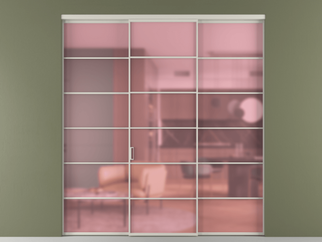 Перегородка Формато внутри проёма 3 створки АЛПР 040.04 Алюминий тёплый серый Сатинированное розовое стекло, триплекс Цена 389130 сом | Volhovec