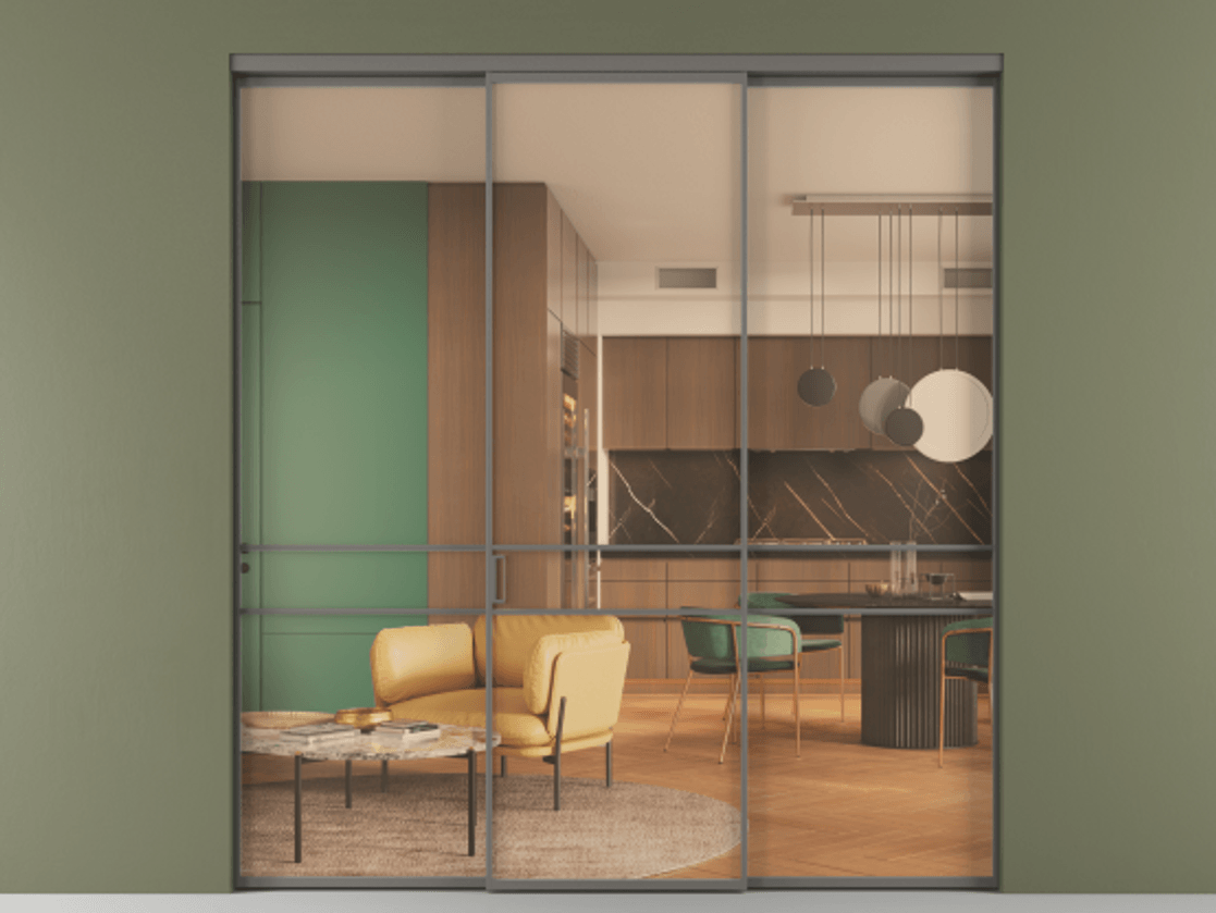 Перегородка Formato внутри проёма 3 створки АЛПР 040.02 Алюминий классический серый Прозрачное оранжевое стекло, триплекс Цена 345470 сом | Volhovec