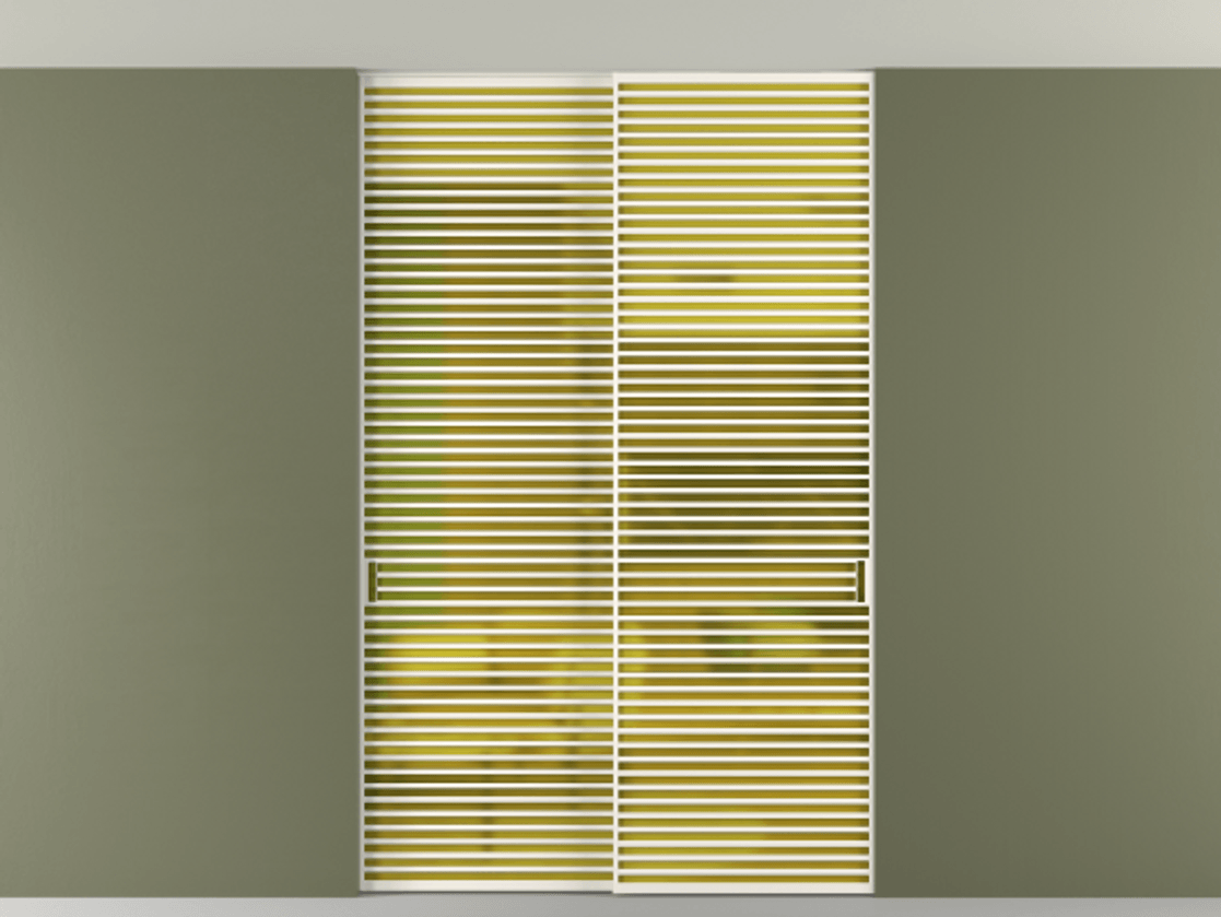 Перегородка Формато внутри проёма скрытое крепление в потолок 2 створки АЛПР 040.07 Алюминий пудровый белый Сатинированное жёлтое стекло, триплекс Цена 596840 сом | Volhovec