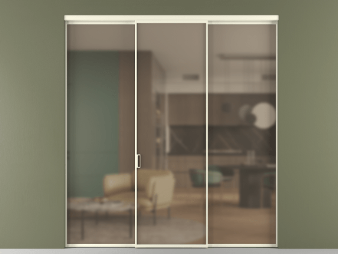 Перегородка Formato внутри проёма 3 створки АЛПР 040.01 Алюминий молочно-белый Сатинированное бронзовое стекло, триплекс Цена 327780 сом | Volhovec