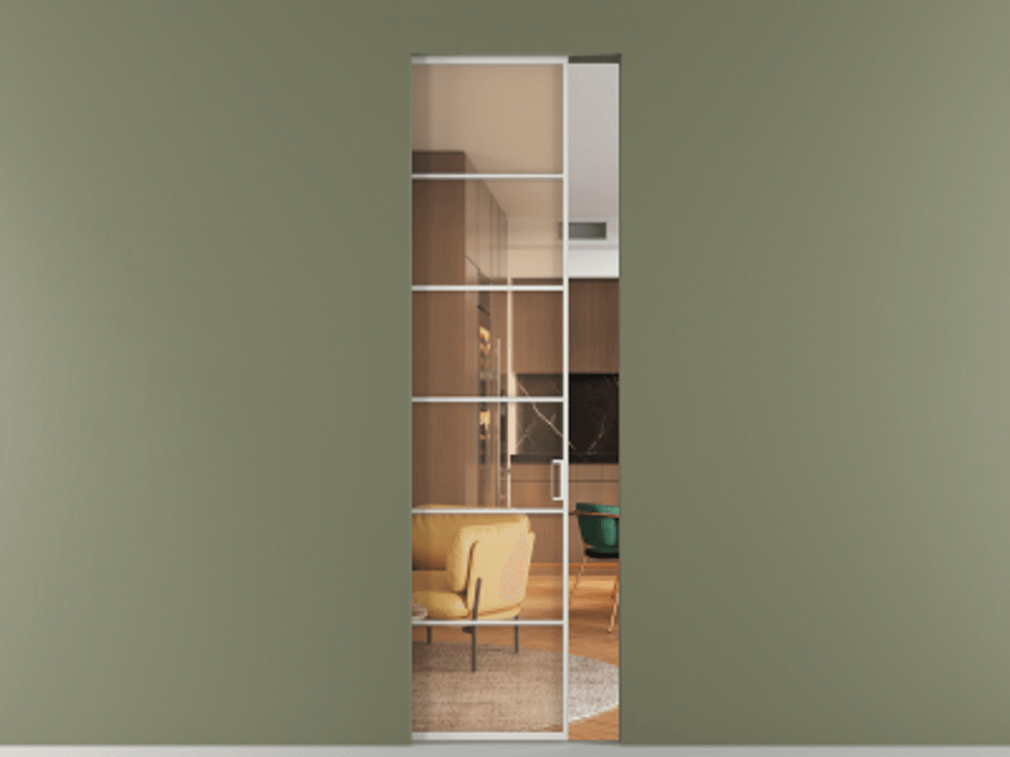 Перегородка Formato скрытый пенал 1 створка АЛПР 040.04 Алюминий Белый Прозрачное оранжевое стекло, триплекс Цена 253640 сом | Volhovec