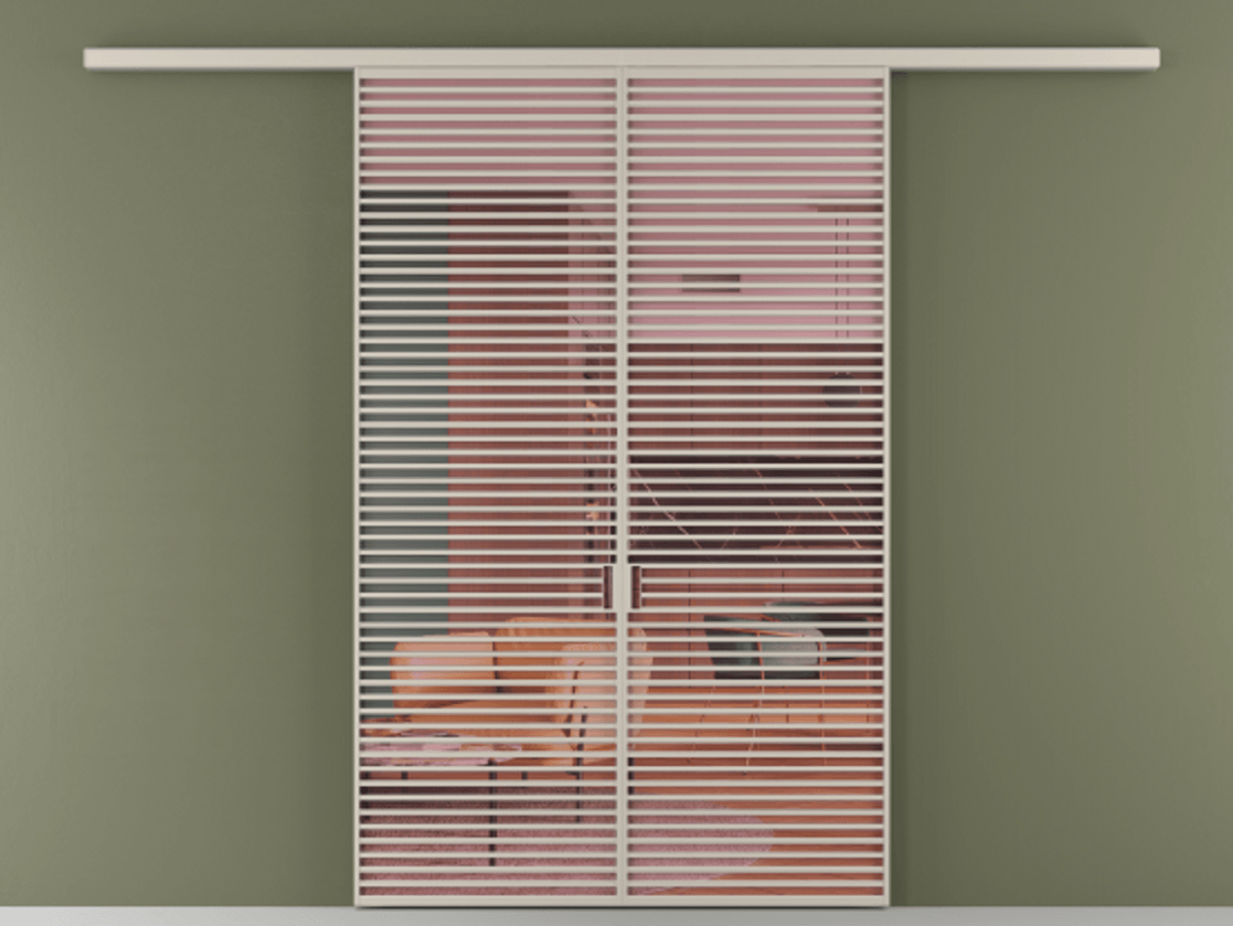 Перегородка Формато вдоль стены 2 створки АЛПР 040.07 Алюминий светло-бежевый Прозрачное розовое стекло, триплекс Цена 498610 сом | Volhovec