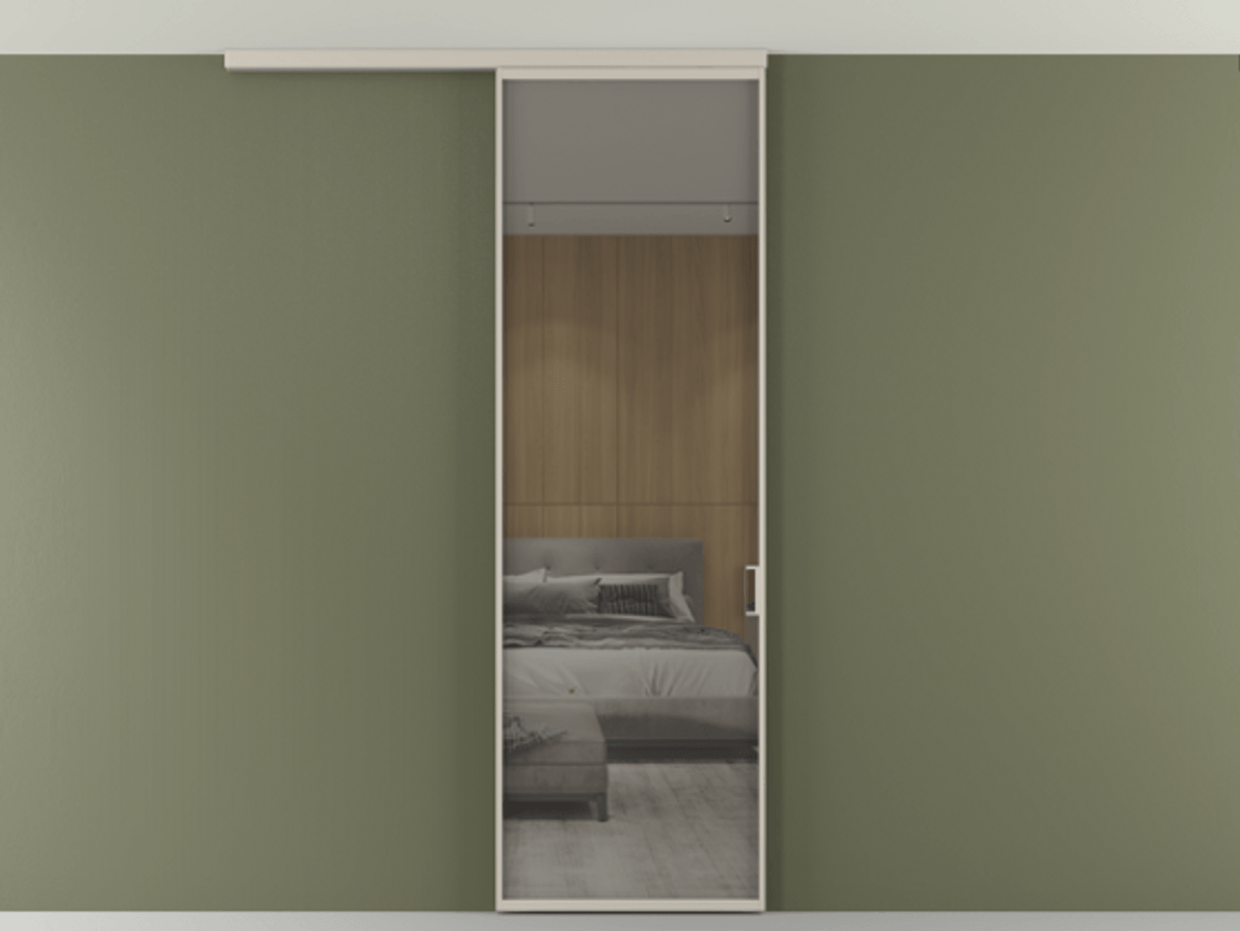 Перегородка Formato вдоль стены на потолок 1 створка АЛПР 040.01 Алюминий светло-бежевый Рефлективное серое стекло "Стопсол", калёное Цена 174090 сом | Volhovec