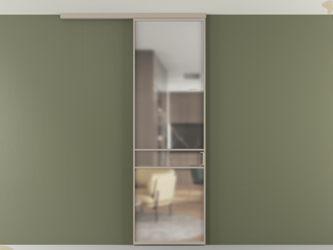 Перегородка Формато вдоль стены на потолок 1 створка АЛПР 040.02 Алюминий бисквитный Сатинированное стекло "Мателюкс Кристал Вижн", калёное, матовое, каленое 6 мм Цена 182740 сом | Volhovec