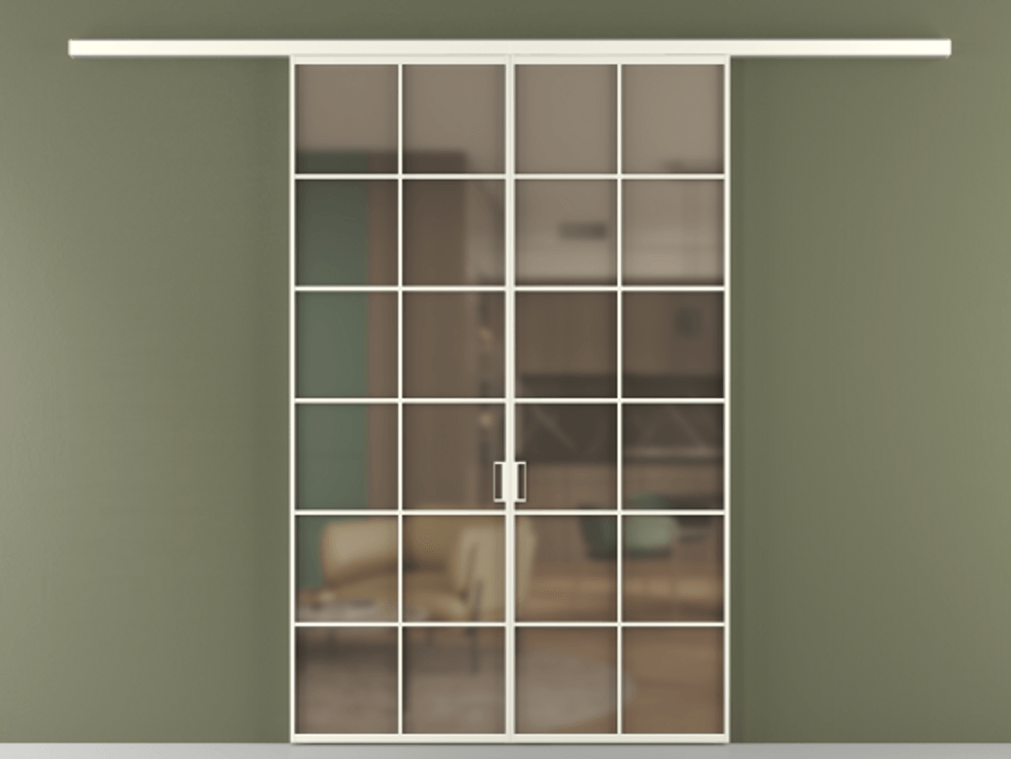 Перегородка Формато вдоль стены 2 створки АЛПР 040.05 Алюминий жемчужный Сатинированное бронзовое стекло, триплекс Цена 301610 сом | Volhovec